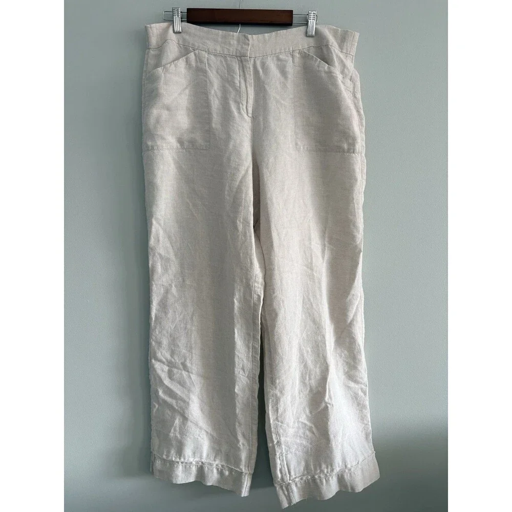 Chico’s 100% Linen Pants Womens 2 Large Beige Lightweight Breathable Beachy